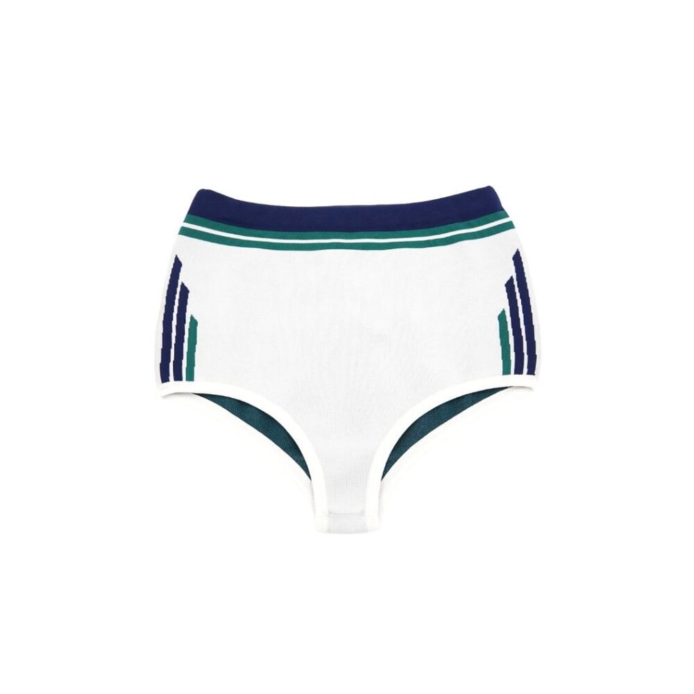 Prada Piqué Knit Intarsia Striped Mini Shorts